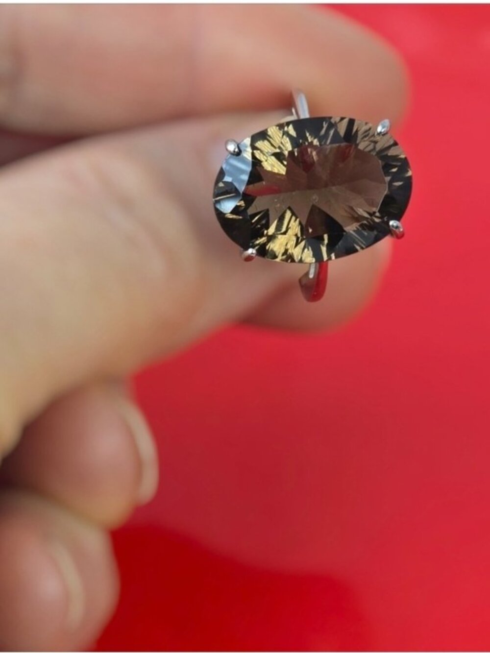 925 Sterling Silver Ring 6.5 with Brilliant Cut Natural Smoky Quartz 13x18mm Gem - Picture 8 of 10